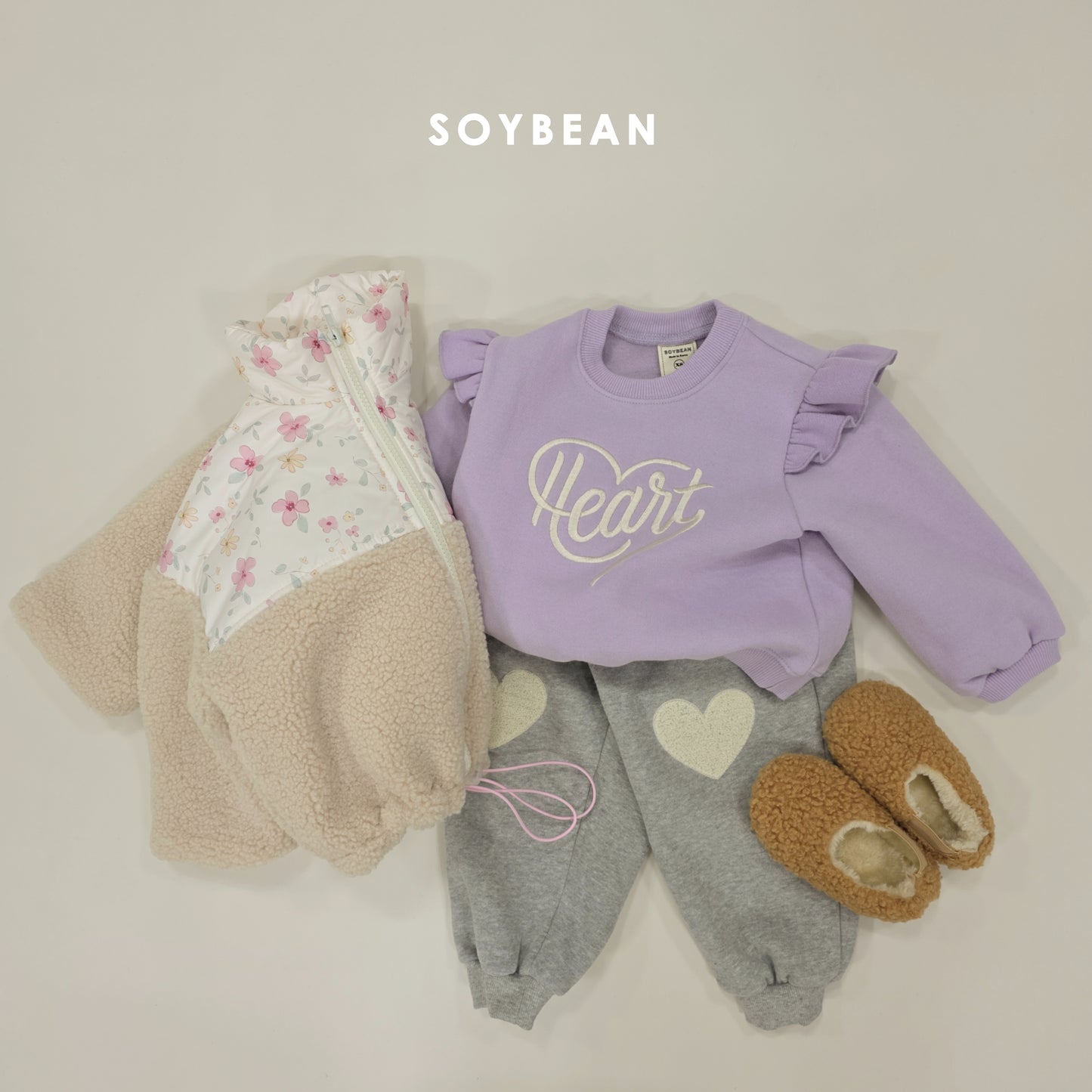 (Pre-order) Soybean Kids Winter - Heart Frill Fleece-Lined Sweatshirt 하트프릴맨투맨 (2 Colors)