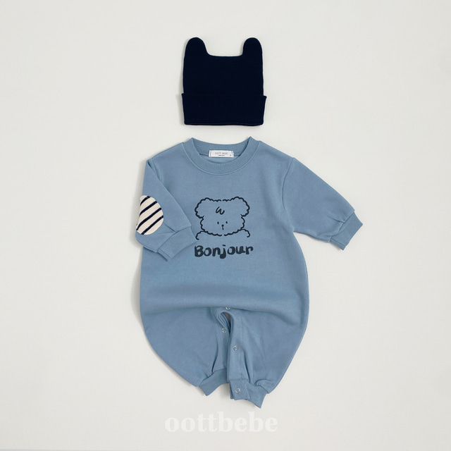 (Pre-order) OOTTBEBE - Bonjour Puppy Bodysuit 봉쥬르퍼피전신수트 (2 Colors)