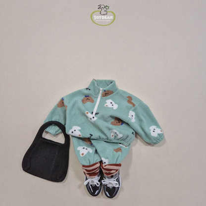 (Pre-order) Soybean Kids - Fleece Puppy Half Zip-Up Top & Bottom Set 플리스퍼피하프상하복 (3 Colors)