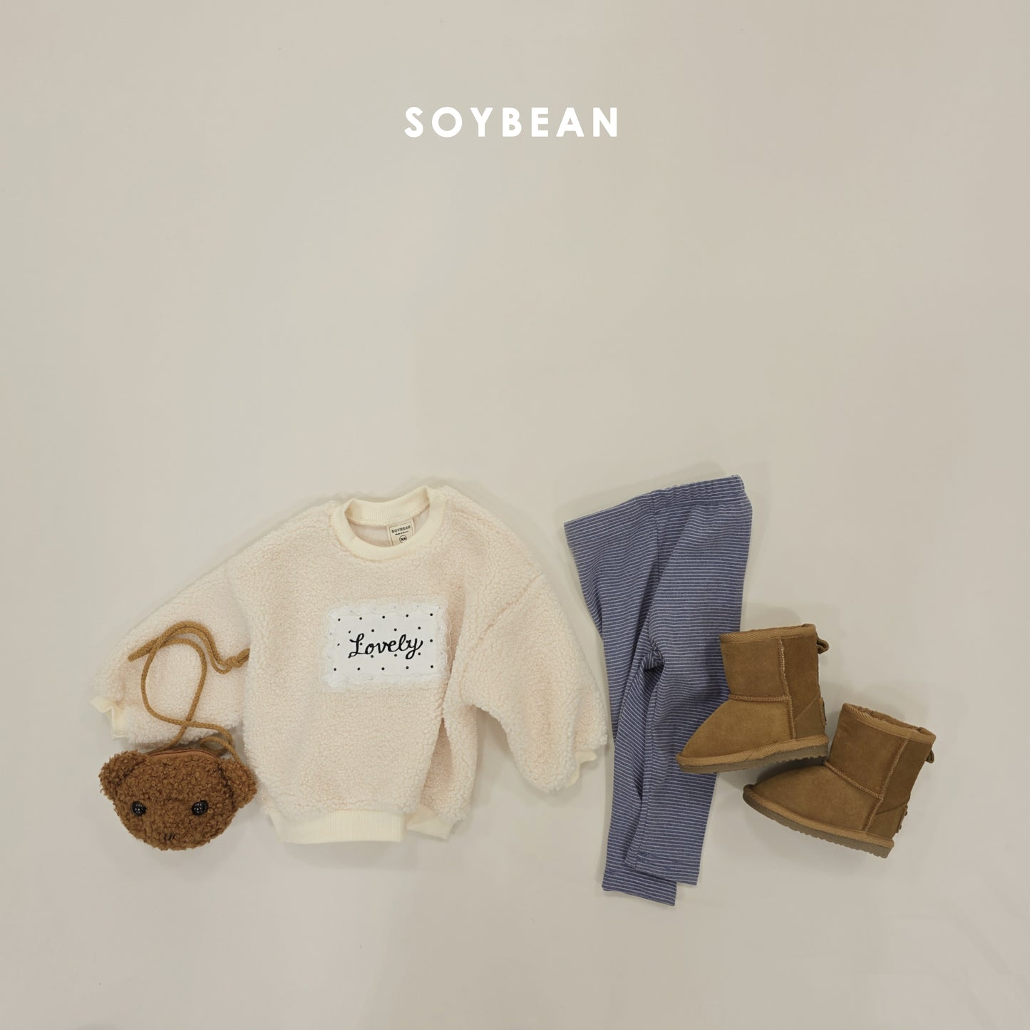(Pre-order) Soybean Kids Winter - Lovely Bouclé Embroidered Sweatshirt 러블리뽀글맨투맨 (2 Colors)