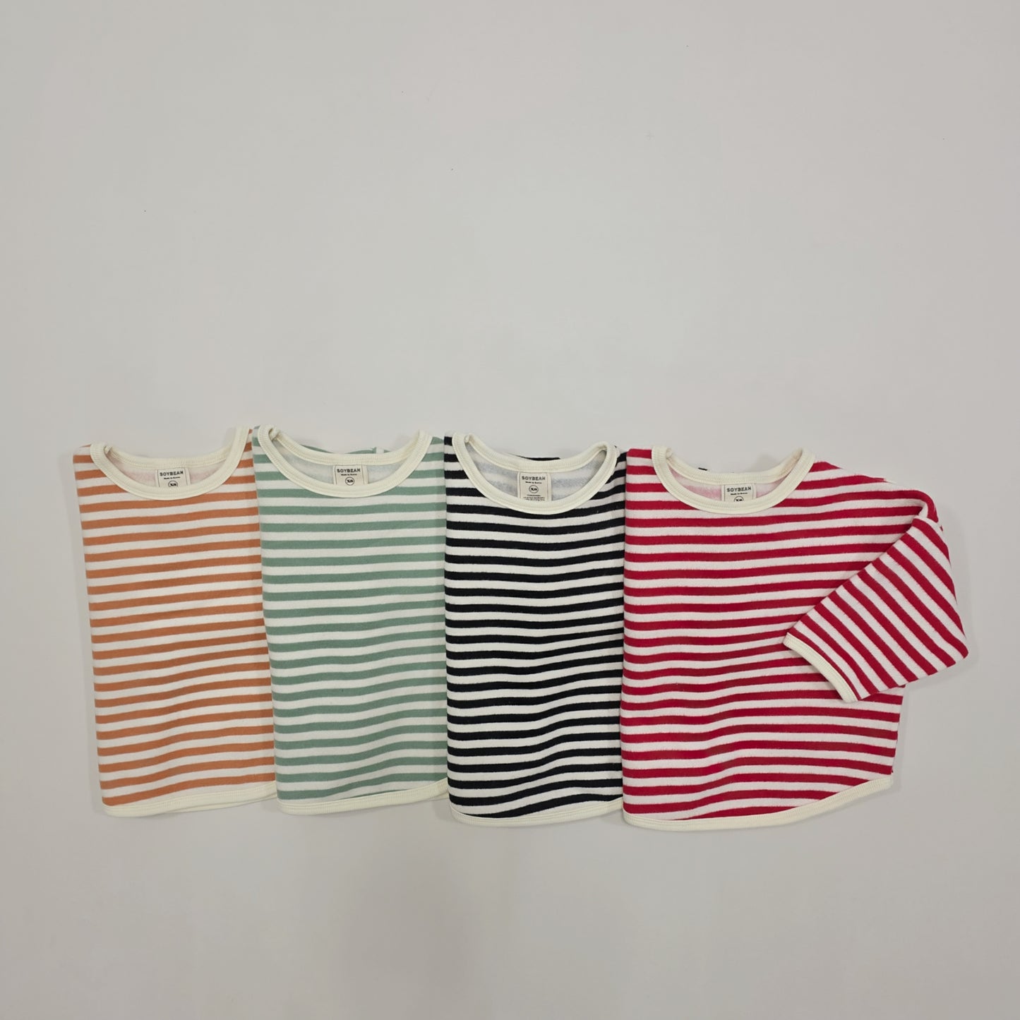 (Pre-order) Soybean Kids Winter - Fleece-Lined Stripe Sweatshirt 양기모단가라맨투맨 (4 Colors)