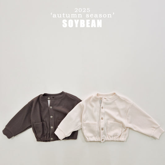 (Pre-order) Soybean Kids - Check Accent Ribbed Cardigan 체크단작가디건 (2 Colors)