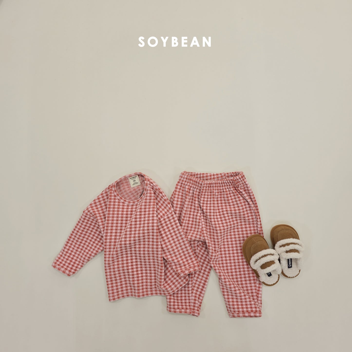 (Pre-order) Soybean Kids Winter - Check Cozy Fleece Top & Bottom Set 체크몽글실내복 (3 Colors)