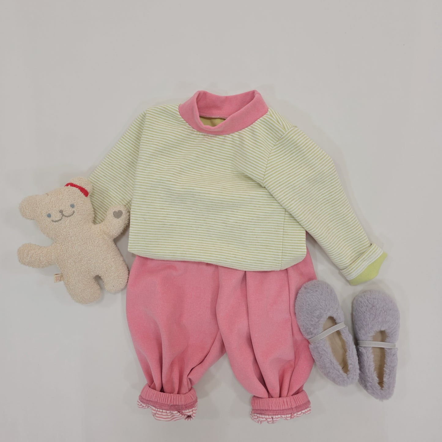 (Pre-order) Soybean Kids Winter - Bong Bong Stripe Fleece-Lined Top & Bottom Set 봉봉단가라상하 (3 Colors)
