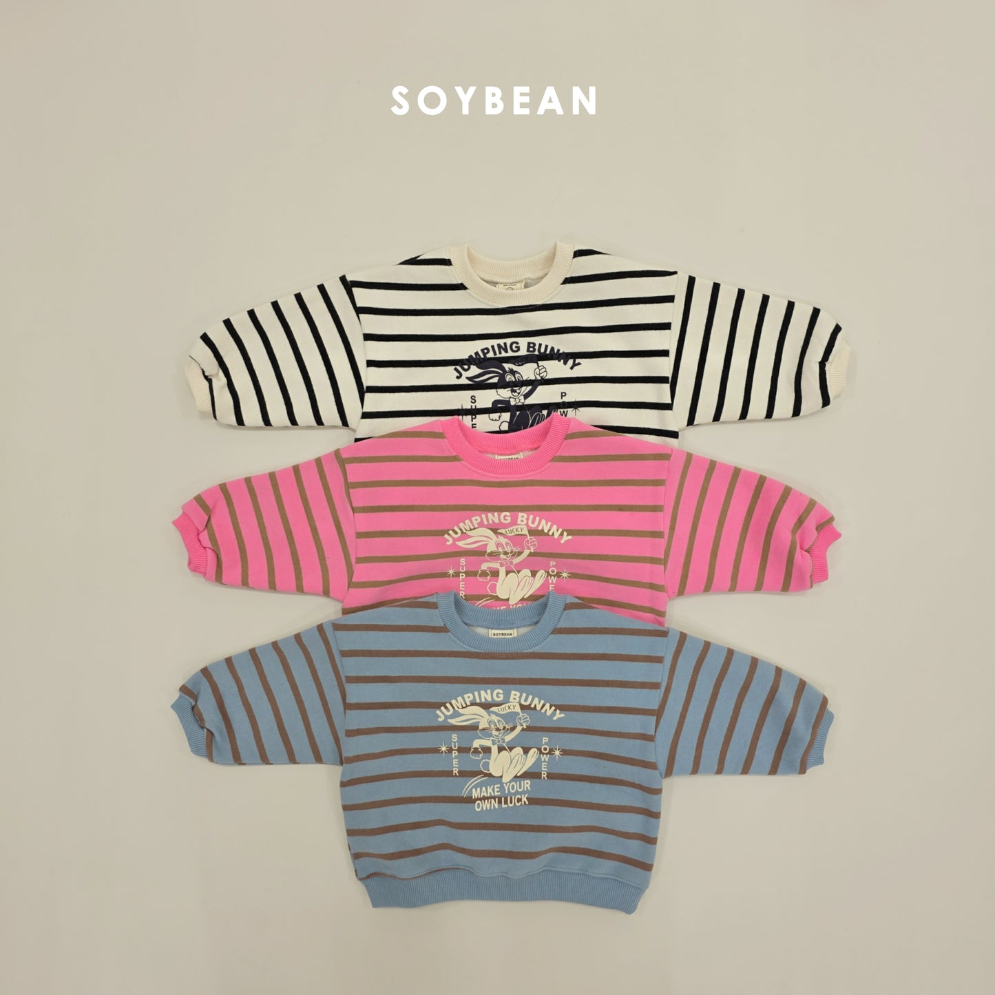(Pre-order) Soybean Kids Winter - Jumping Bunny Stripe Fleece-Lined Sweatshirt 점핑버니단가라맨투맨 (3 Colors)