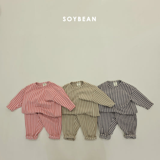 (Pre-order) Soybean Kids Winter - Check Cozy Fleece Top & Bottom Set 체크몽글실내복 (3 Colors)