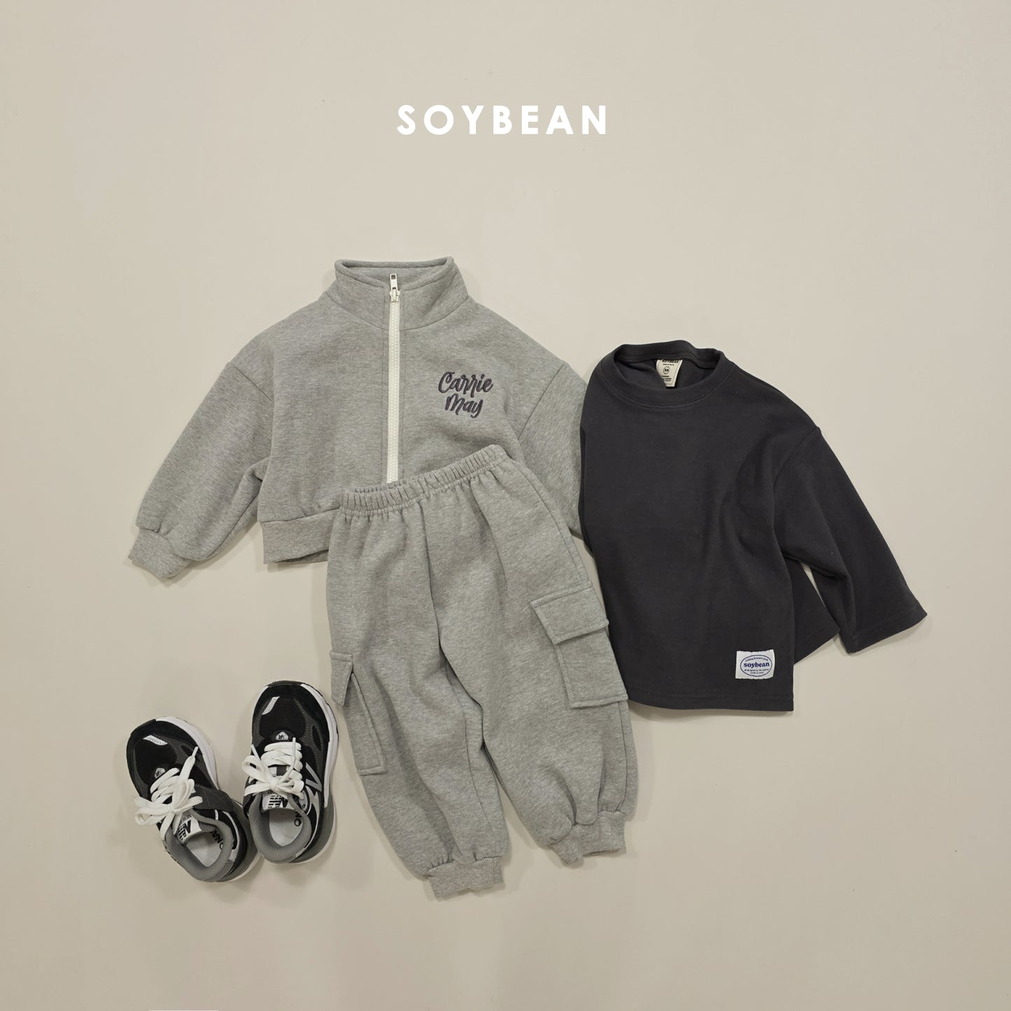 (Pre-order) Soybean Kids Winter - Zip-Up Cargo Fleece-Lined Top & Bottom Set 집업카고상하복 (2 Colors)