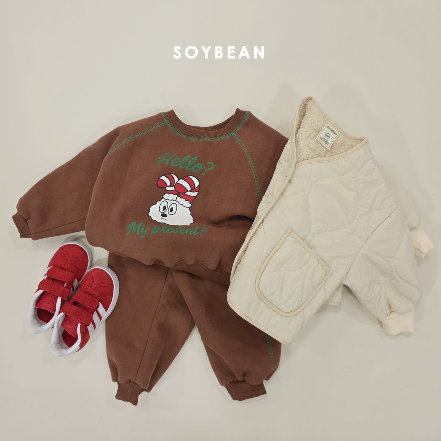 (Pre-order) Soybean Kids Winter - Cloud Bunny Fleece-Lined Top & Bottom Set 양기모구름토끼상하 (3 Colors)