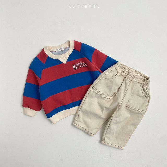 (Pre-order) OOTTBEBE - Stripes Sweatshirt 빅단가라맨투맨 (2 Colors)