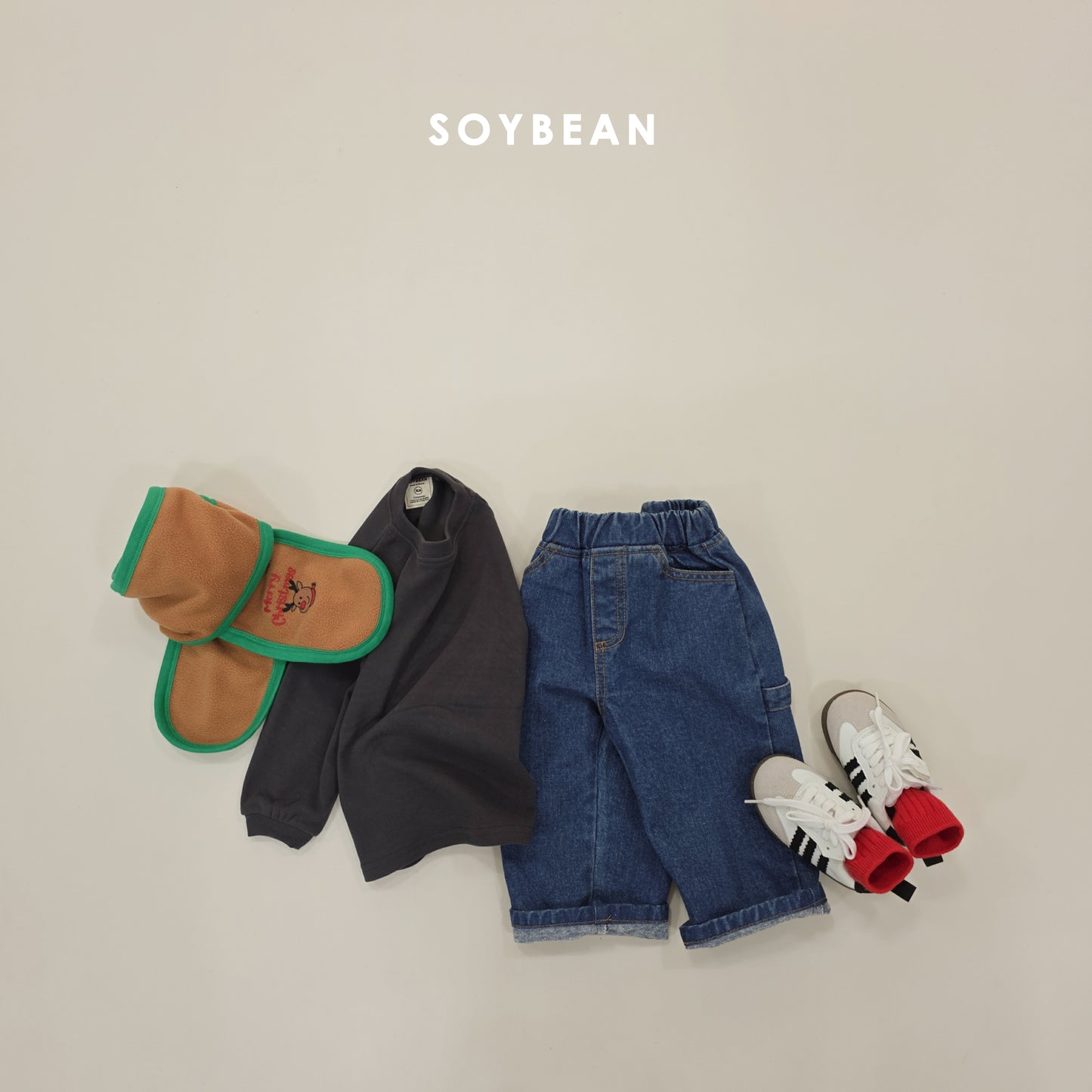(Pre-order) Soybean Kids Winter - Fleece-Lined Work Denim Pants 기모워크데님팬츠 (2 Colors)