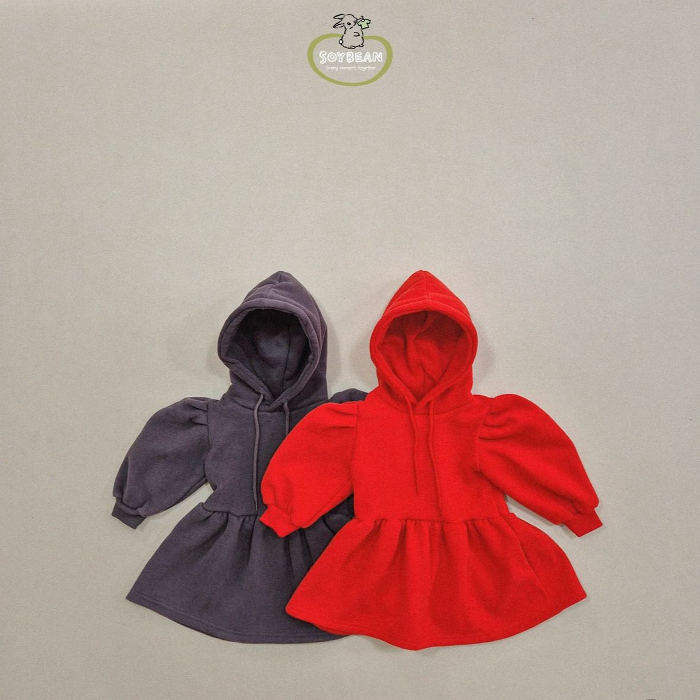 (Pre-order) Soybean Kids - Fleece-Lined Hooded Puff Dress 양기모후드원피스 (2 Colors)