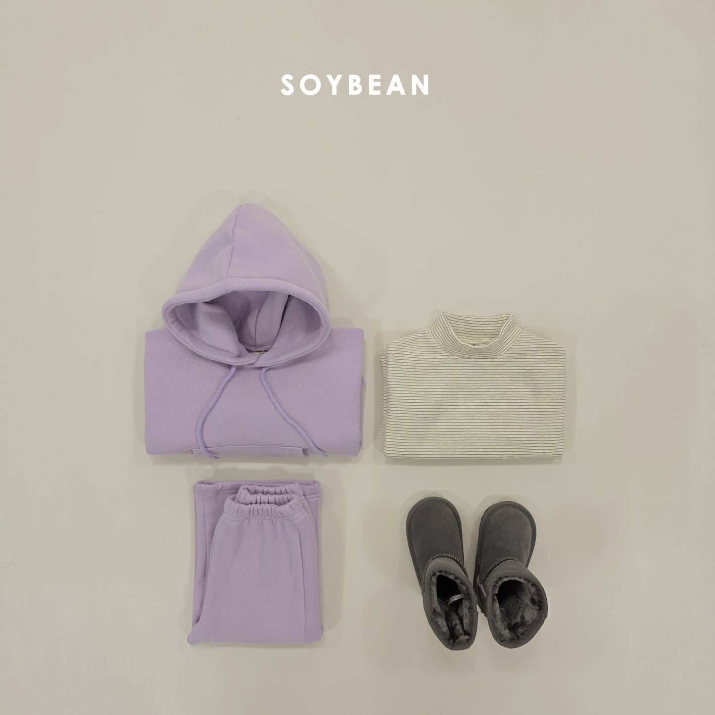 (Pre-order) Soybean Kids Winter - Hooded Fleece-Lined Wide Top & Bottom Set 후드와이드상하복 (5 Colors)