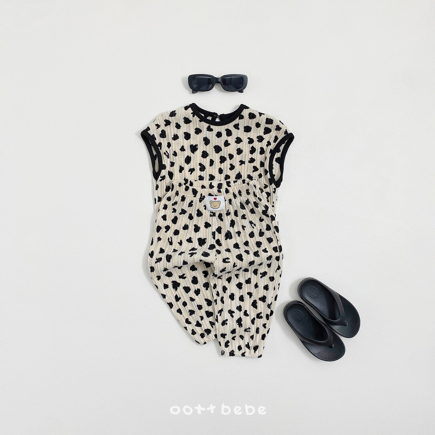 (Pre-order) OOTTBEBE Summer - Petit Leopard Pleated Set 쁘띠호피플리츠상하복 (2 Colors)