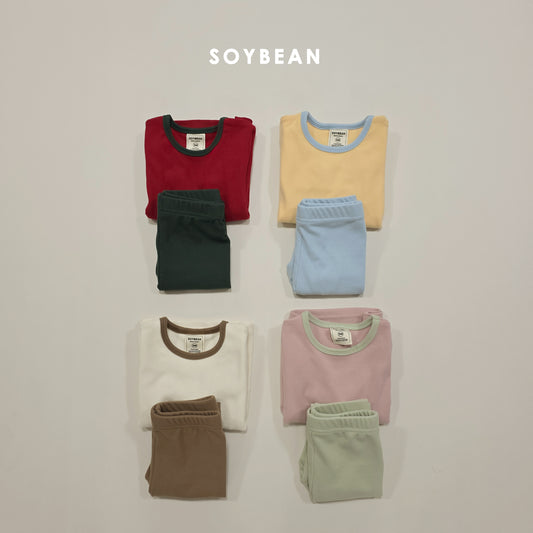 (Pre-order) Soybean Kids Winter - Soft Color Block Fleece-Lined Pajama Set 말랑배색실내복 (4 Colors)