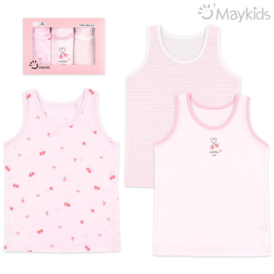 (Pre-Order) MayKids - Heart Cherry Cotton Girls’ Camisole (3-pack)