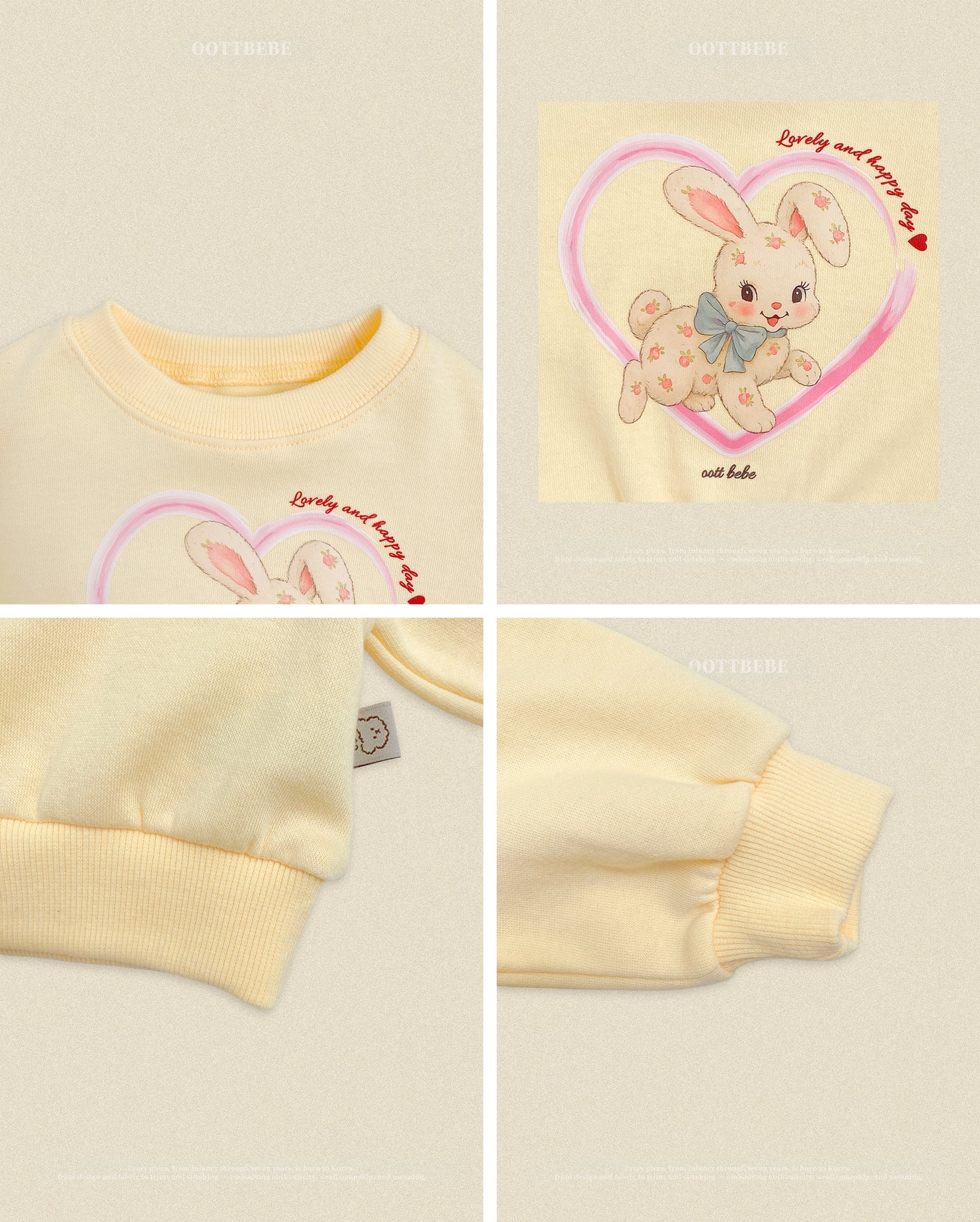 (Pre-order) OOTTBEBE Fall - Cutie Rabbit Top & Bottom Set - 큐티레빗상하복 (2 Colors)