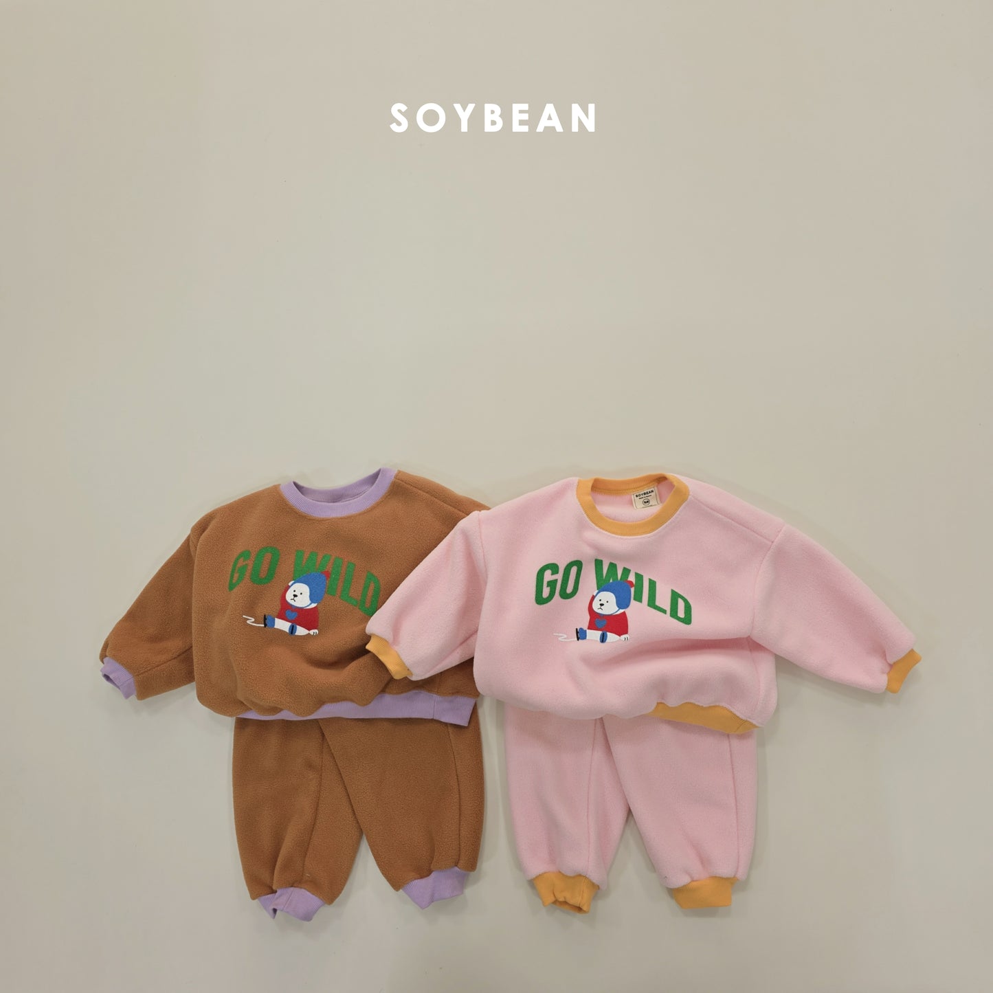 (Pre-order) Soybean Kids Winter - Baby Polar Bear Fleece Top & Bottom Set 아기백곰플리스상하복 (2 Colors)