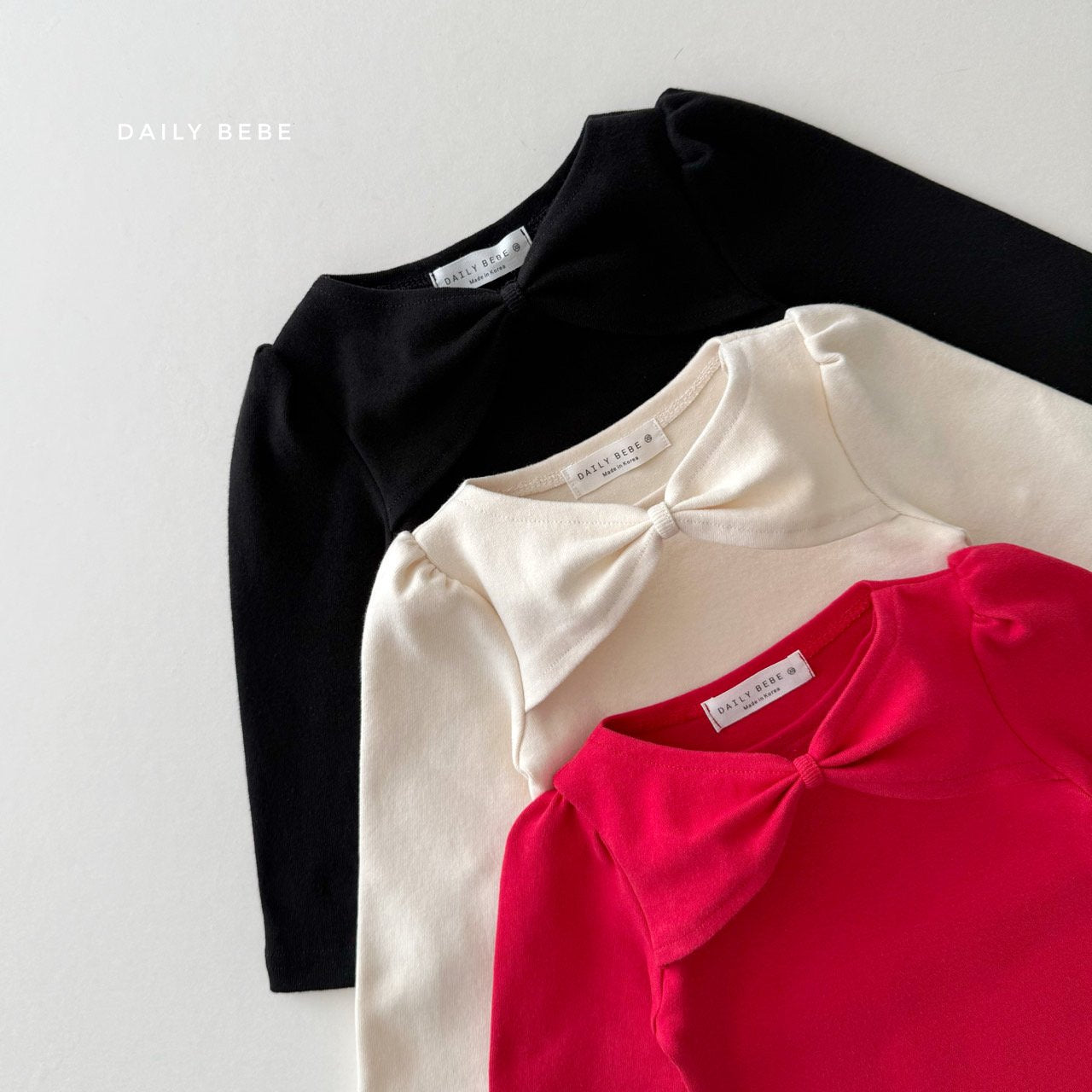 (Pre-order) Daily Bebe Winter - Kids' Ribbon Shoulder Top 리본 숄더티 (3 Colors)