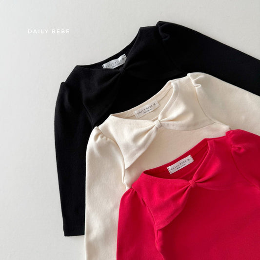(Pre-order) Daily Bebe Winter - Kids' Ribbon Shoulder Top 리본 숄더티 (3 Colors)