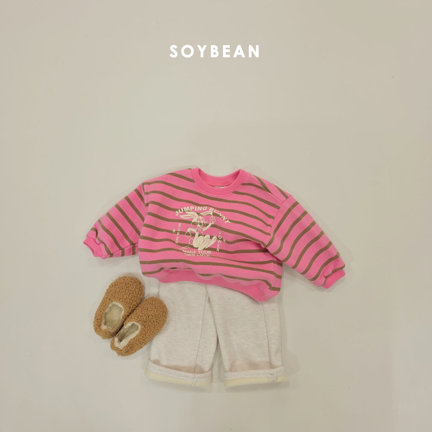 (Pre-order) Soybean Kids Winter - Jumping Bunny Stripe Fleece-Lined Sweatshirt 점핑버니단가라맨투맨 (3 Colors)