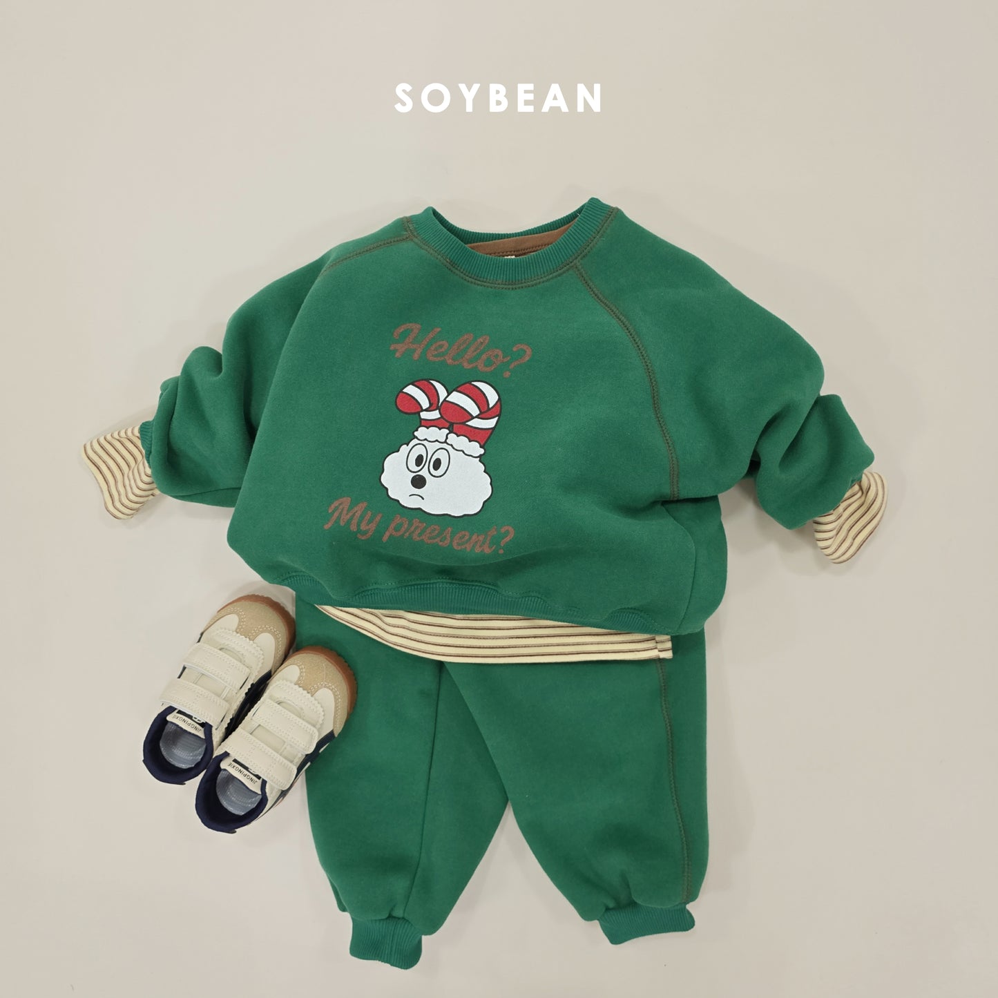(Pre-order) Soybean Kids Winter - Cloud Bunny Fleece-Lined Top & Bottom Set 양기모구름토끼상하 (3 Colors)