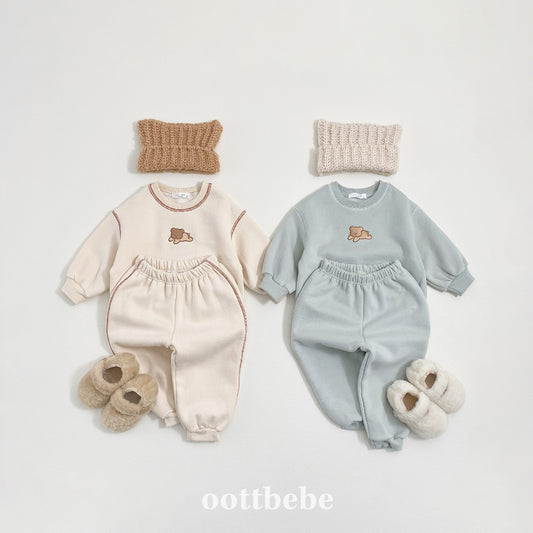 (Pre-order) OOTTBEBE Winter - Cozy Bear Top & Bottom Set 쿨쿨베어상하복 (2 Colors)