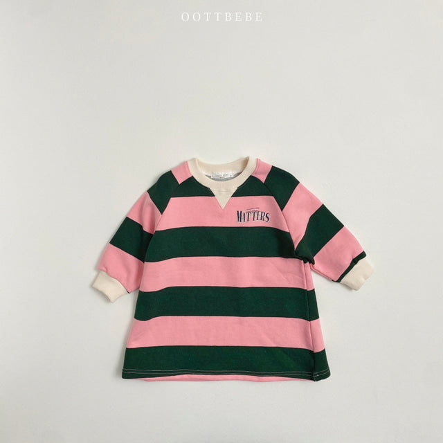 (Pre-order) OOTTBEBE - Stripes Sweatshirt Dress 빅단가라원피스 (2 Colors)