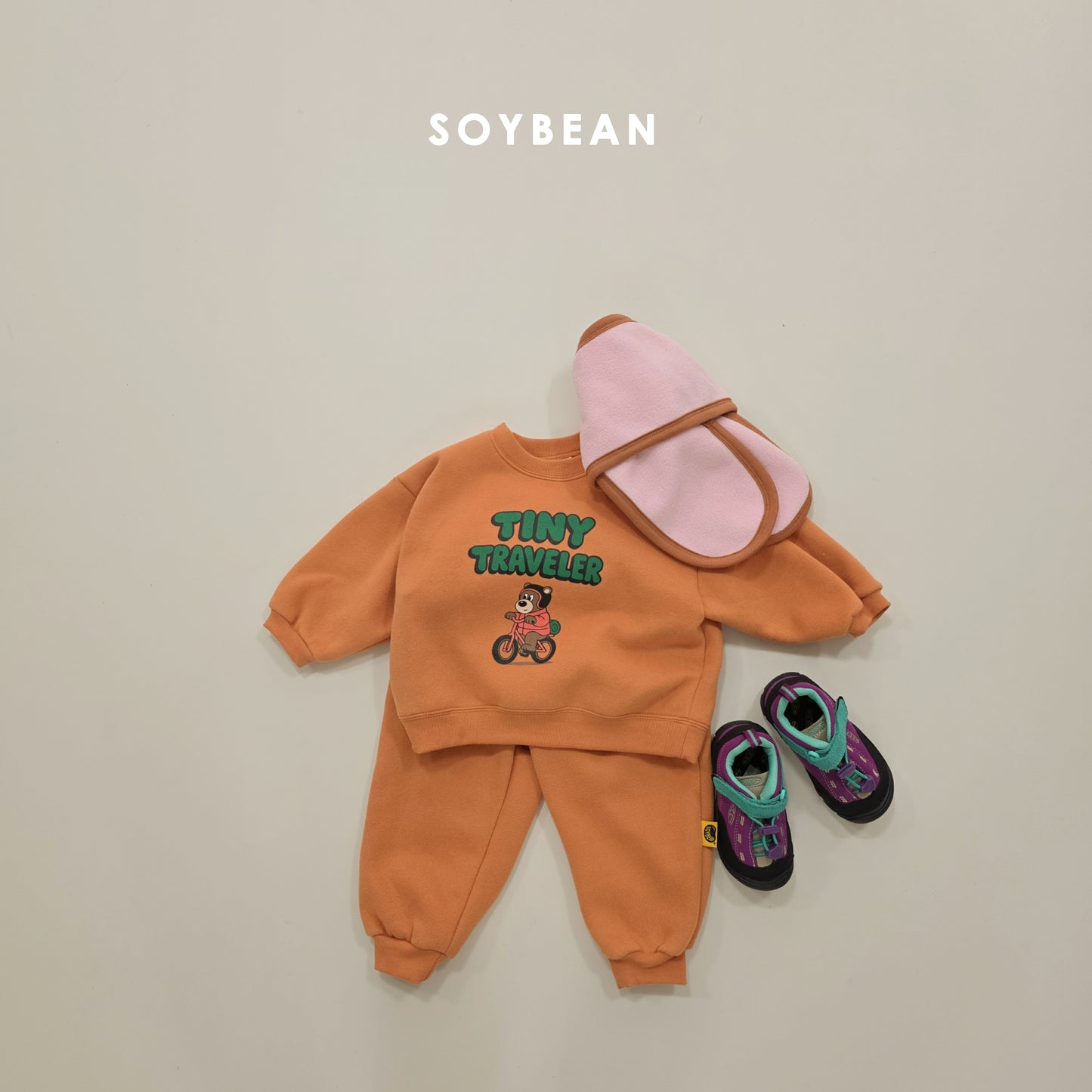 (Pre-order) Soybean Kids Winter - Little Traveler Fleece-Lined Top & Bottom Set 양기모꼬마여행자상하 (3 Colors)