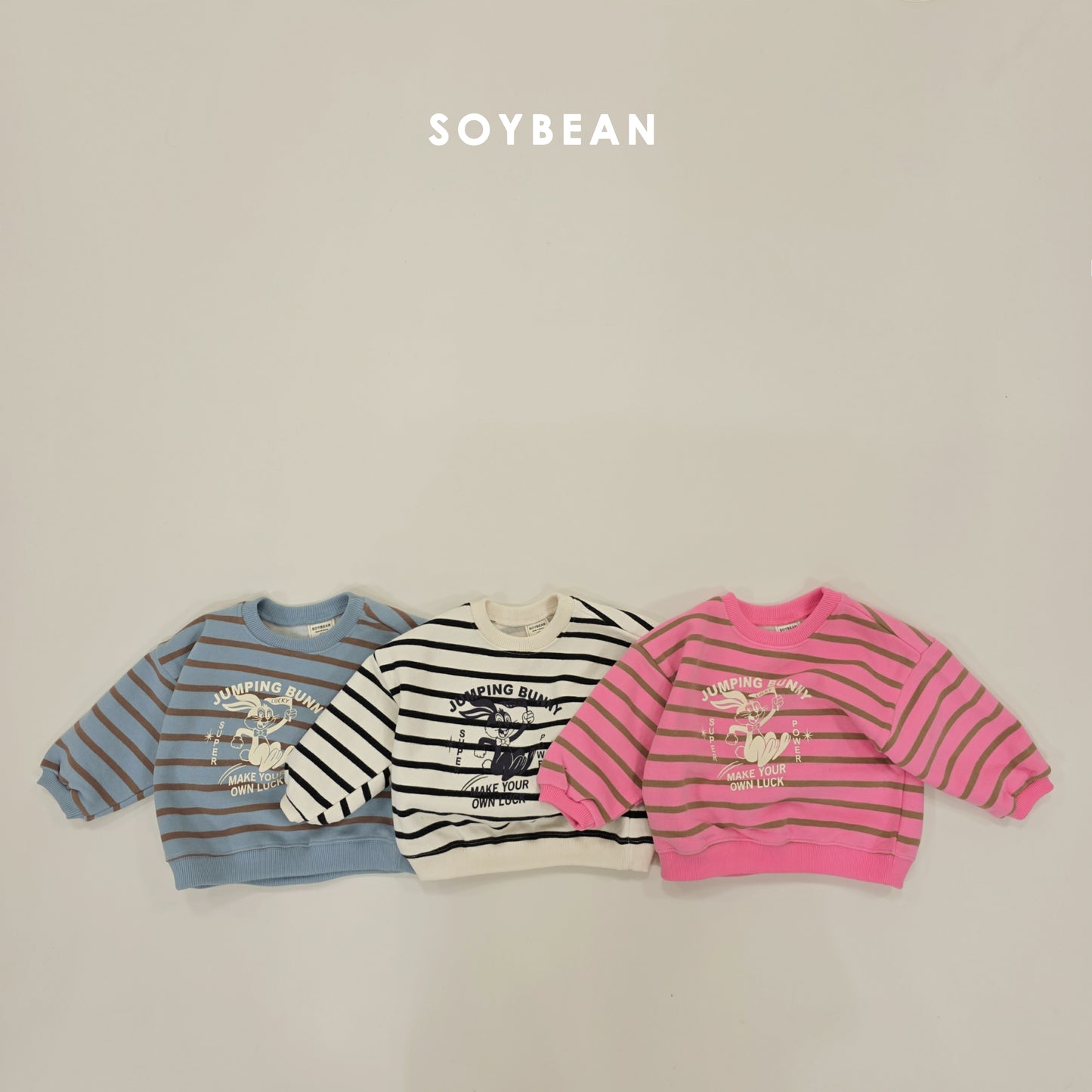 (Pre-order) Soybean Kids Winter - Jumping Bunny Stripe Fleece-Lined Sweatshirt 점핑버니단가라맨투맨 (3 Colors)