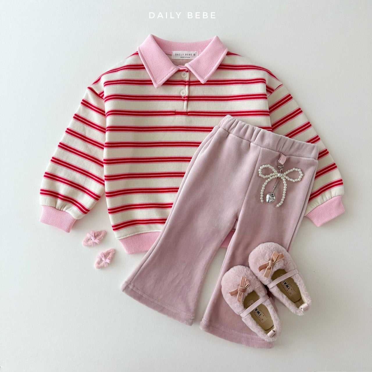 (Pre-order) Daily Bebe - Kids’ Collar Striped Sweatshirt 카라 단가라 맨투맨 (2 Colors)