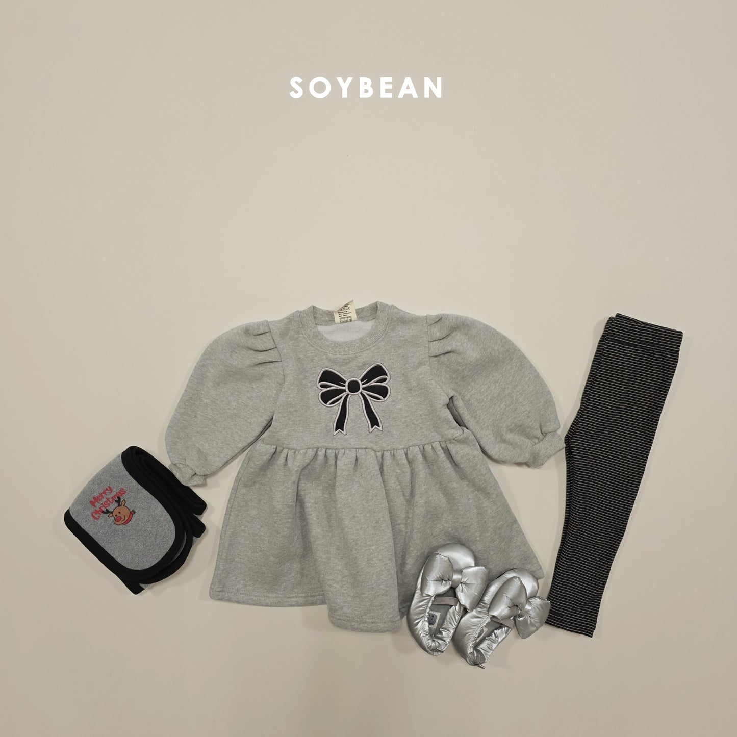 (Pre-order) Soybean Kids Winter - Ribbon Fleece-Lined Sweatshirt Dress 리본양기모맨투맨OPS (2 Colors)