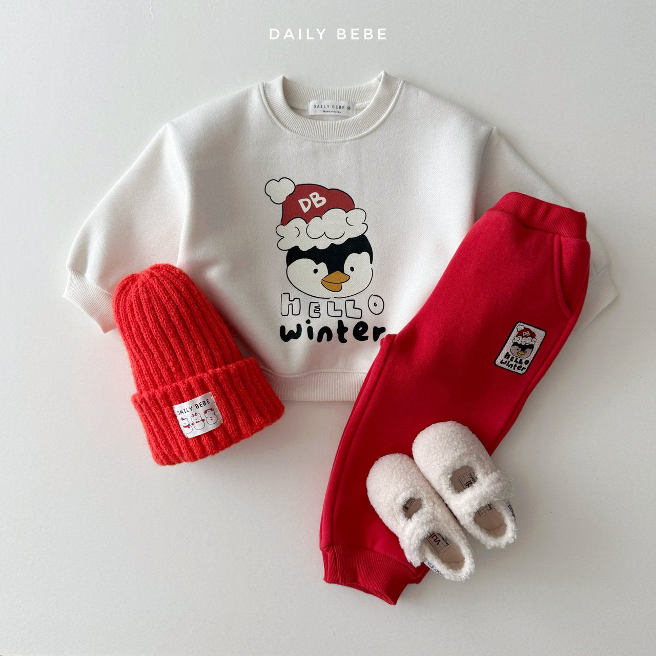 (Pre-order) Daily Bebe - Kids’ Hello Winter Top & Bottom Set 펭귄백곰 상하셋트 (2 Colors)