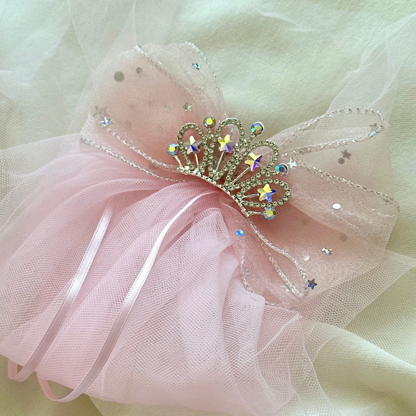 (Chenny Bong Bong) Kids’ Pink Bow Princess Hair Clip with Veil