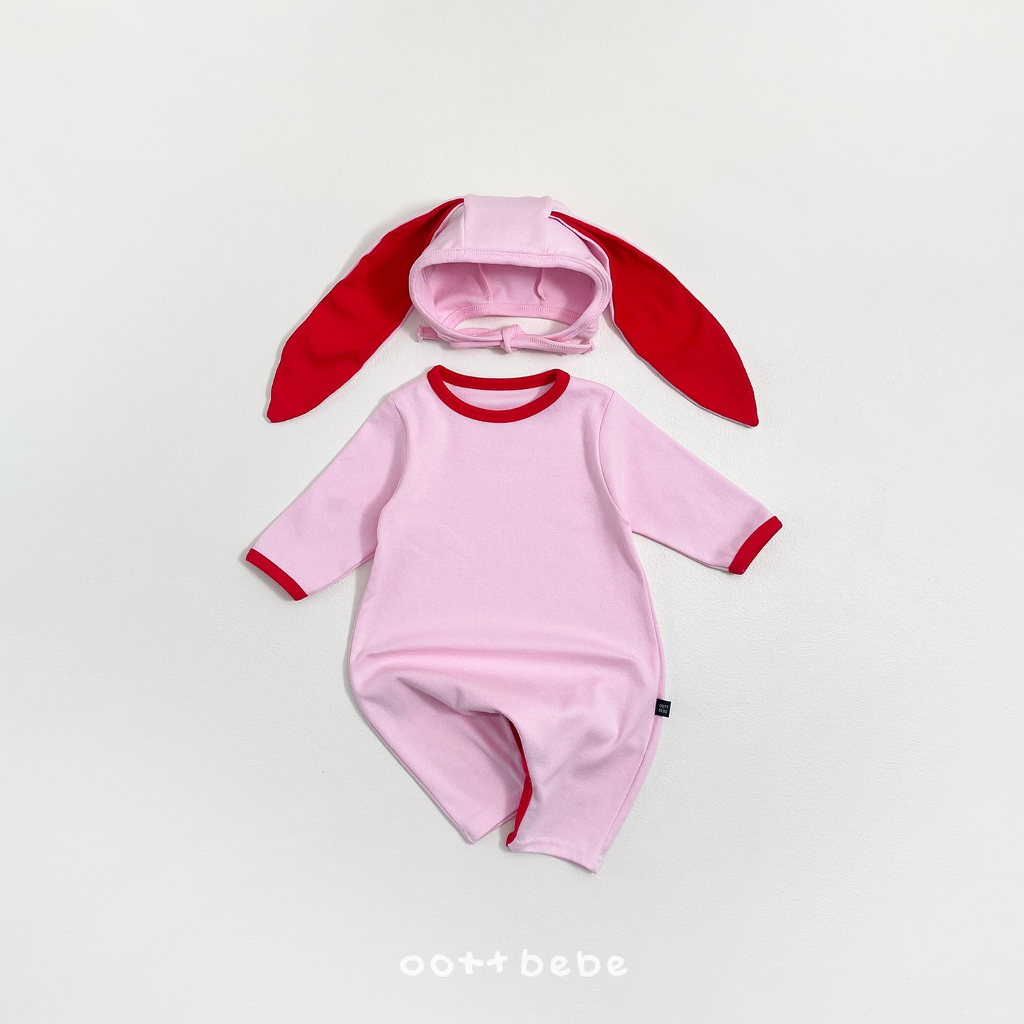 (Pre-order) OOTTBEBE Spring - Modal Heart Romper & Bunny Ear Bonnet Set 모달하트전신슈트+토끼보넷 (4 Colors)