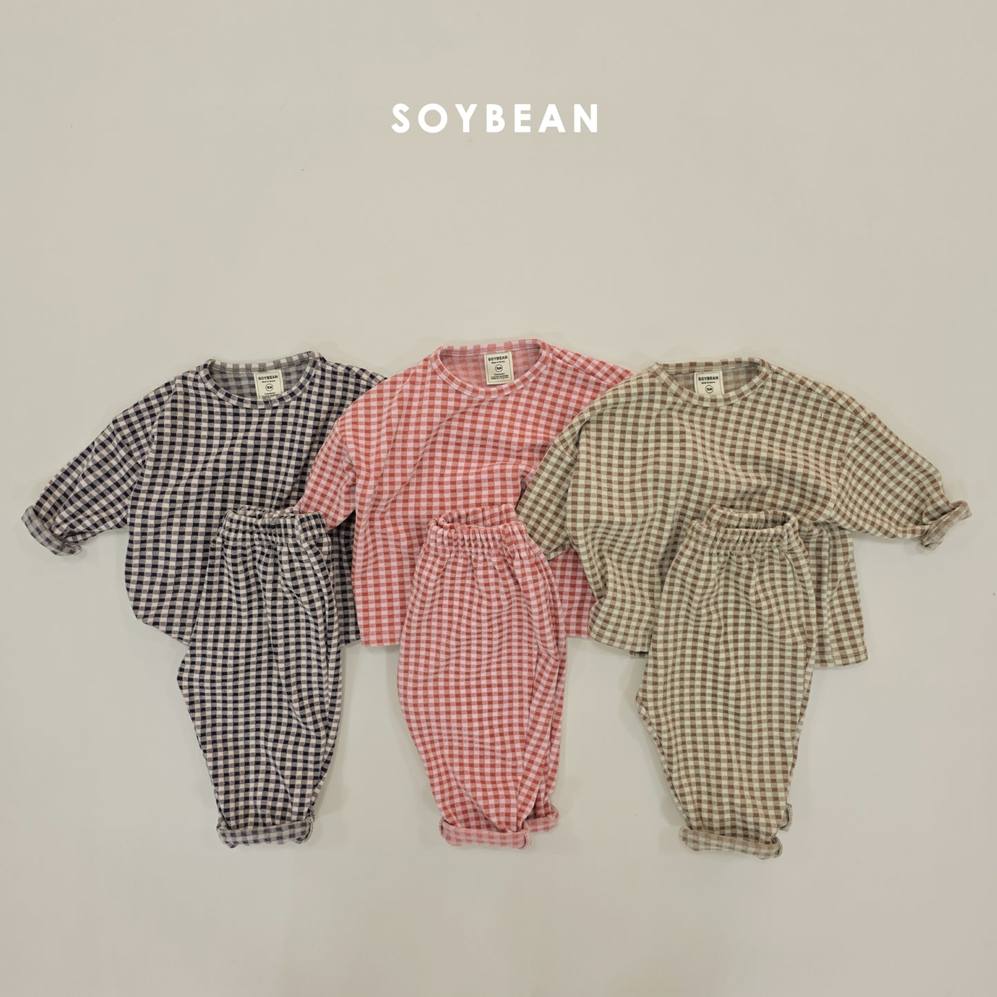 (Pre-order) Soybean Kids Winter - Check Cozy Fleece Top & Bottom Set 체크몽글실내복 (3 Colors)