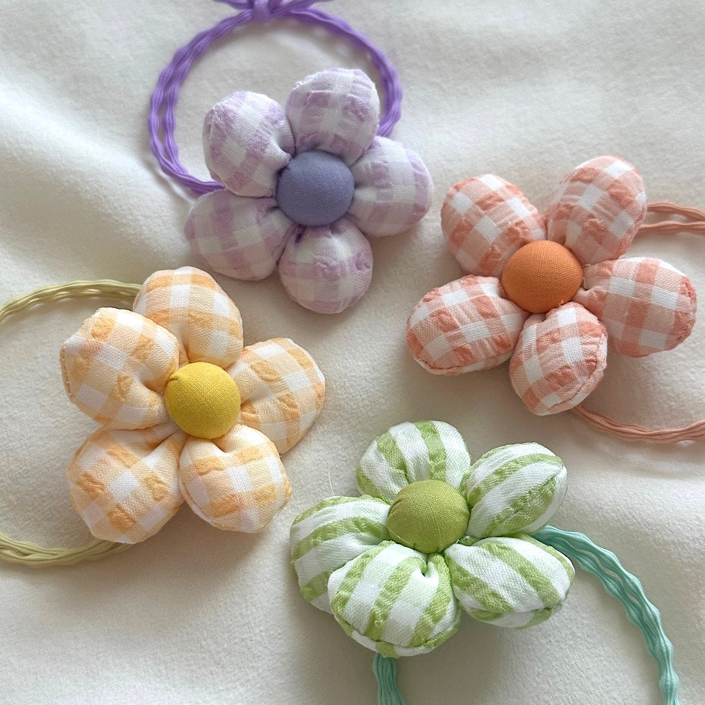 (Chenny Bong Bong) Kids’ Handmade Gingham Blossom Hair Tie (4 Colors)