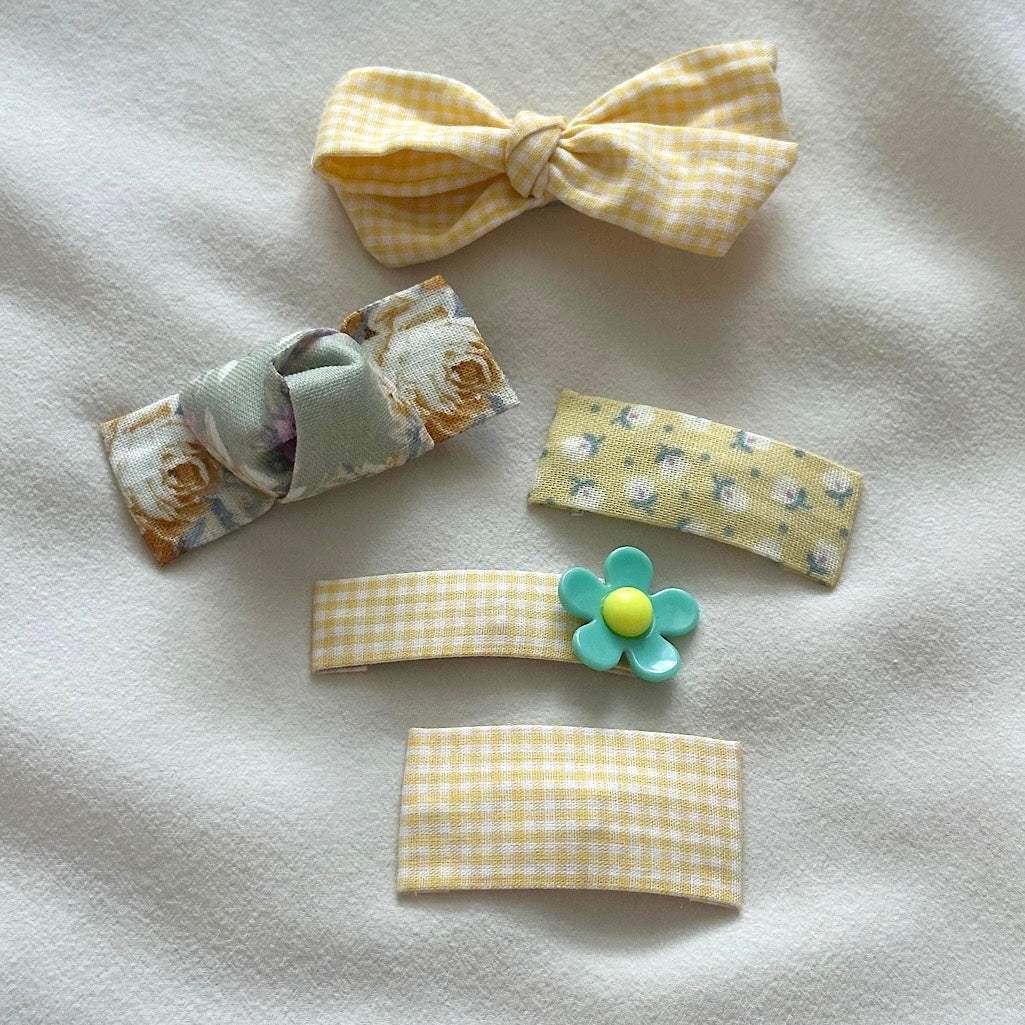 (Chenny Bong Bong) Kids’ Yellow Gingham Hair Clips 4-piece Set