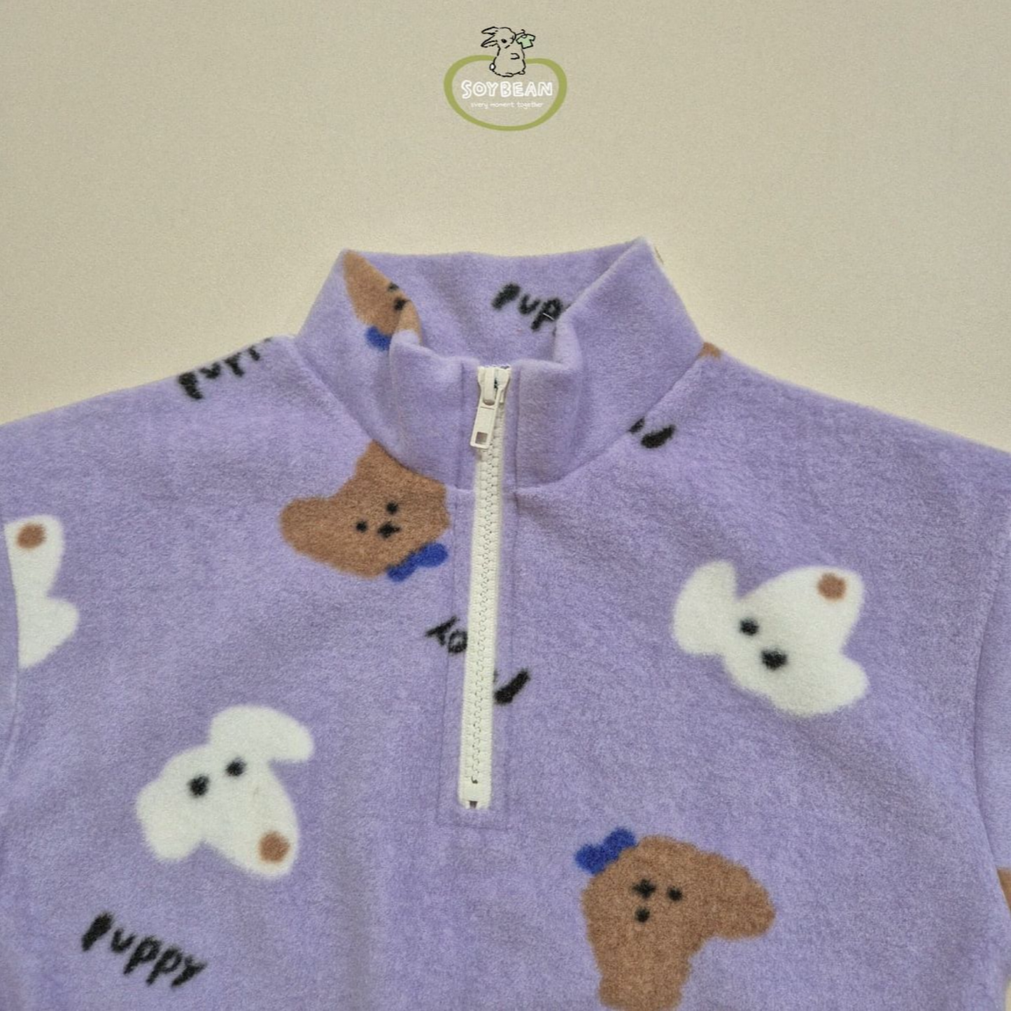 (Pre-order) Soybean Kids - Fleece Puppy Half Zip-Up Top & Bottom Set 플리스퍼피하프상하복 (3 Colors)