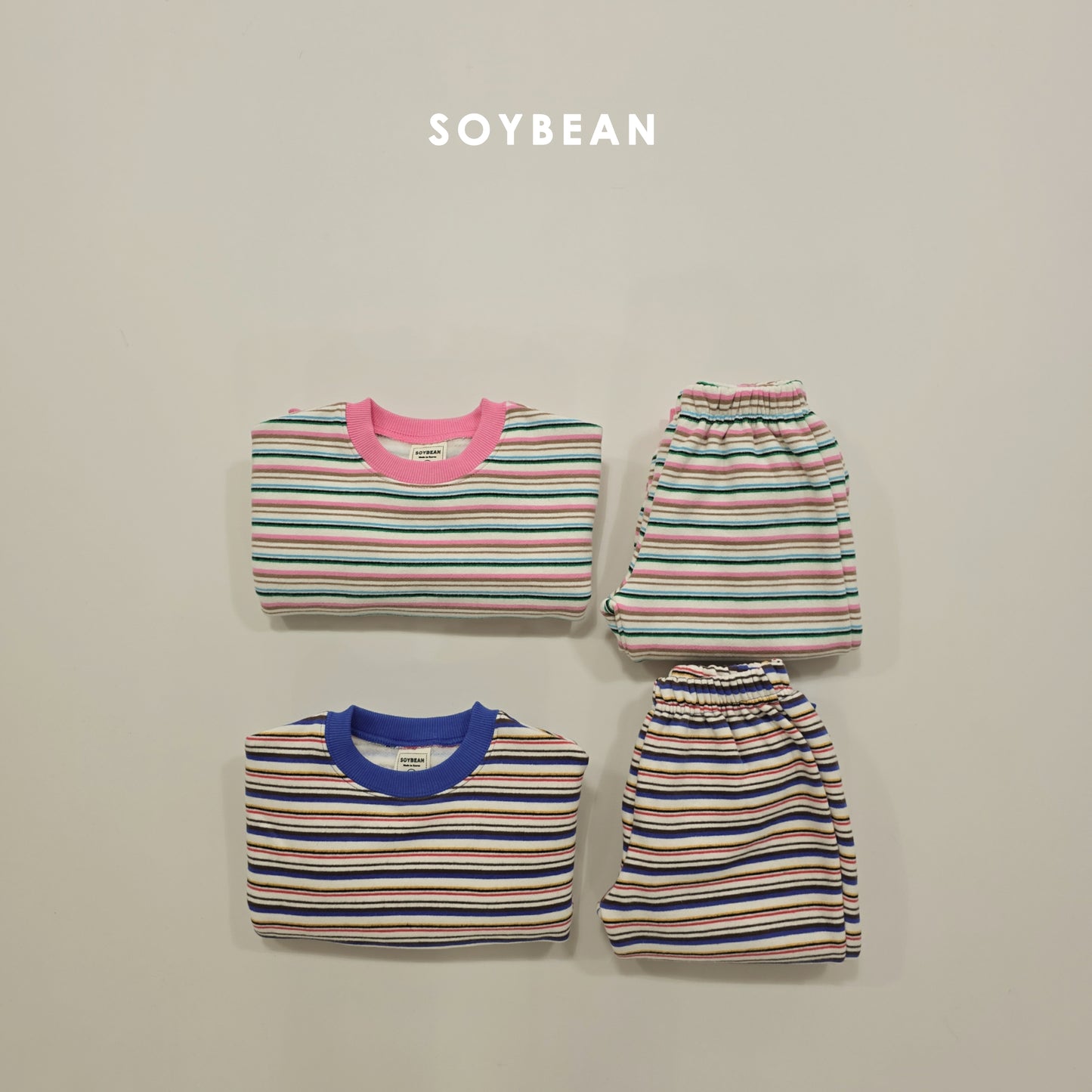 (Pre-order) Soybean Kids Winter - Rainbow Mochi Fleece-Lined Top & Bottom Set 무지개모찌상하복 (2 Colors)