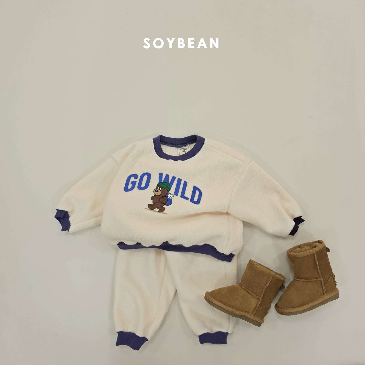 (Pre-order) Soybean Kids Winter - Camping Bear Fleece Top & Bottom Set 캠핑베어플리스상하 (3 Colors)