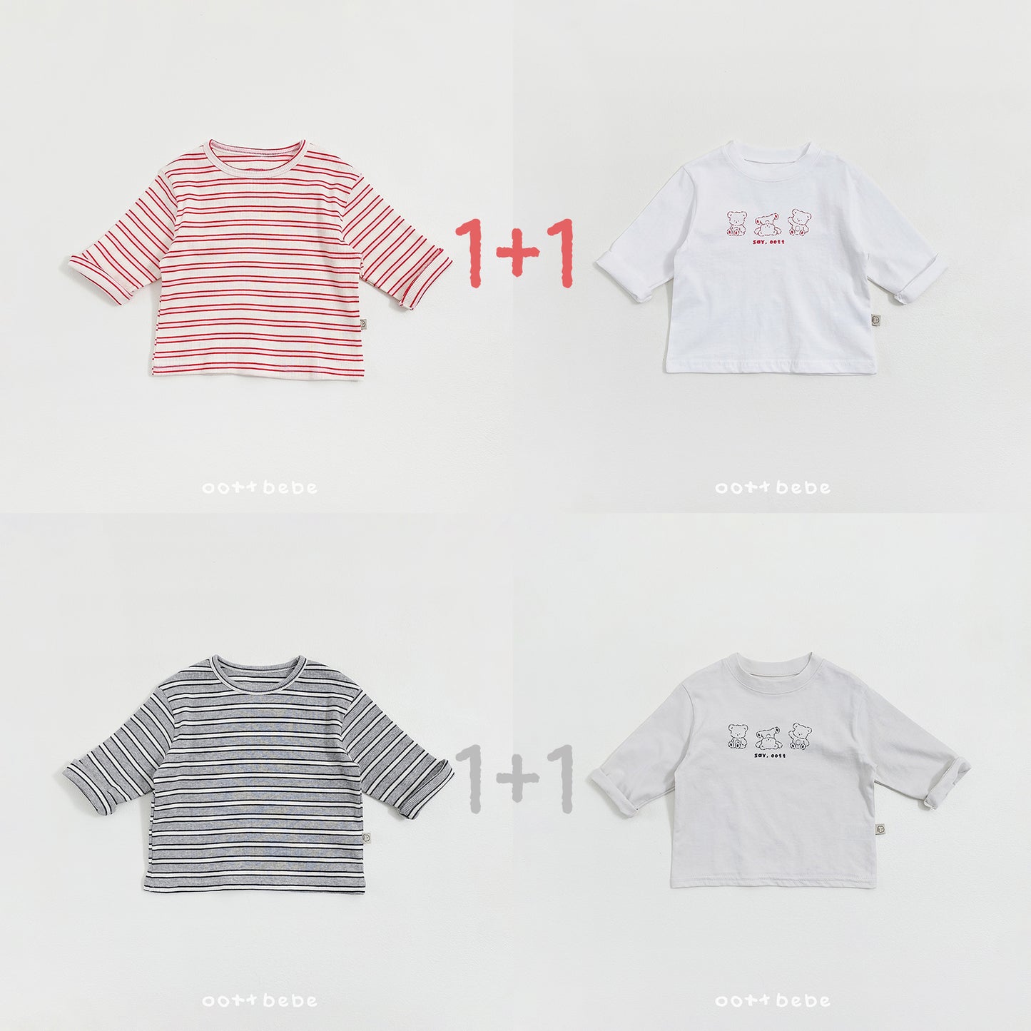 (Pre-order) OOTTBEBE Spring - Say OOTT 1+1 Kid Tee Set 세이오뜨1+1티셔츠 (4 Colors)