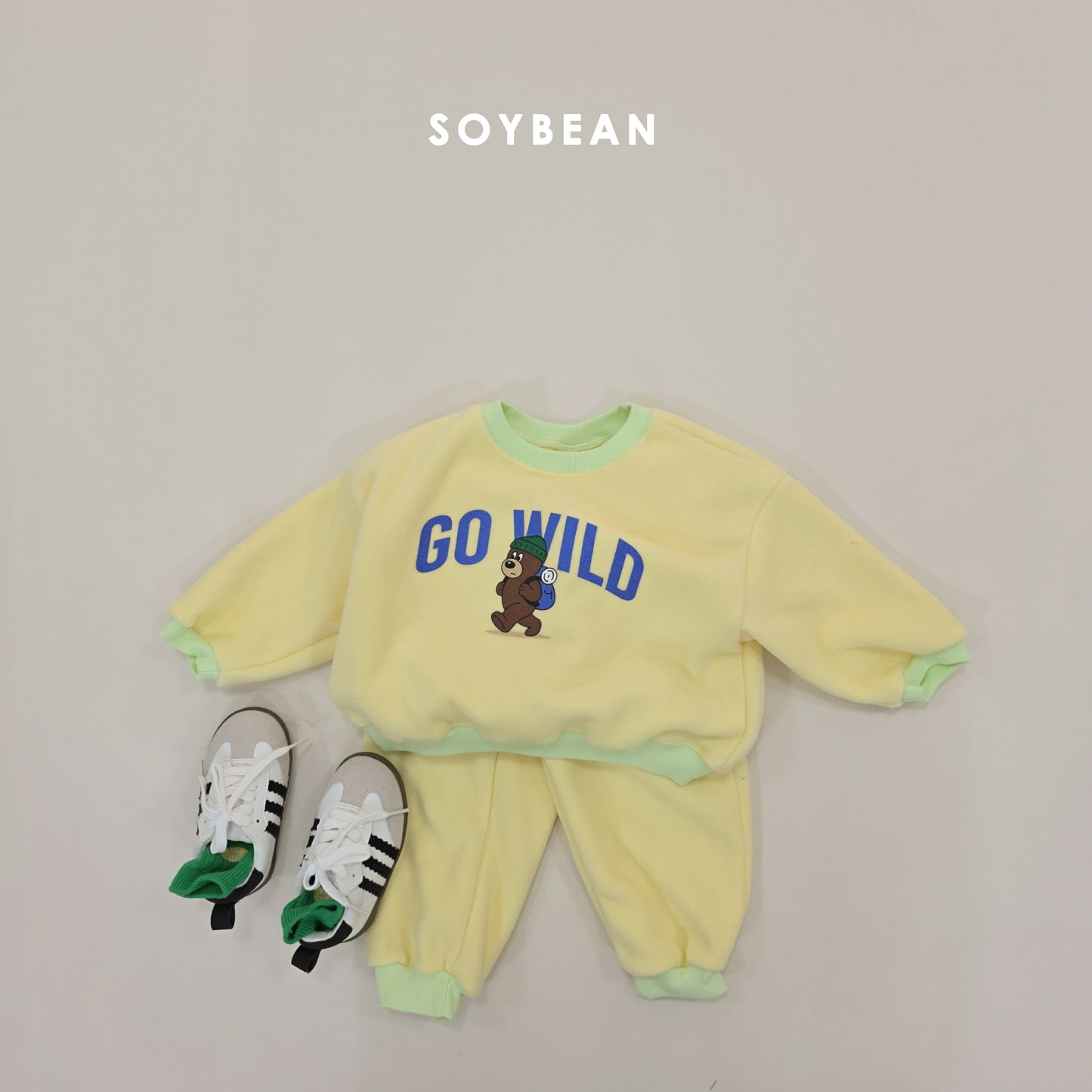 (Pre-order) Soybean Kids Winter - Camping Bear Fleece Top & Bottom Set 캠핑베어플리스상하 (3 Colors)