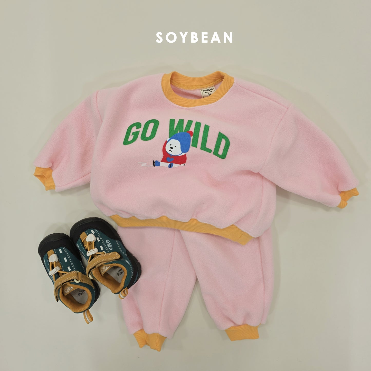 (Pre-order) Soybean Kids Winter - Baby Polar Bear Fleece Top & Bottom Set 아기백곰플리스상하복 (2 Colors)