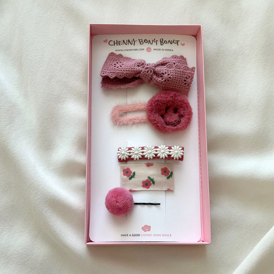 (Chenny Bong Bong) Kids’ Indie Pink Smile Hair Clips 5-piece Set