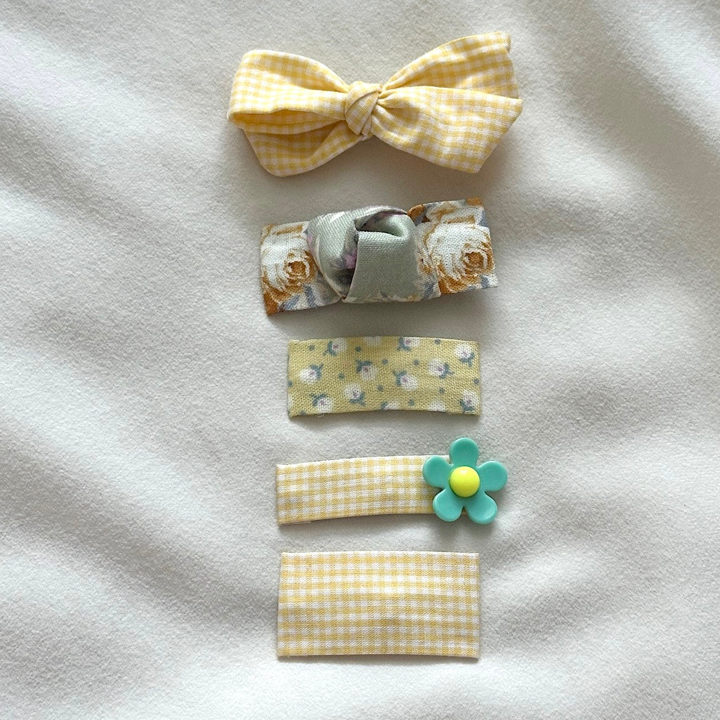 (Chenny Bong Bong) Kids’ Yellow Gingham Hair Clips 4-piece Set