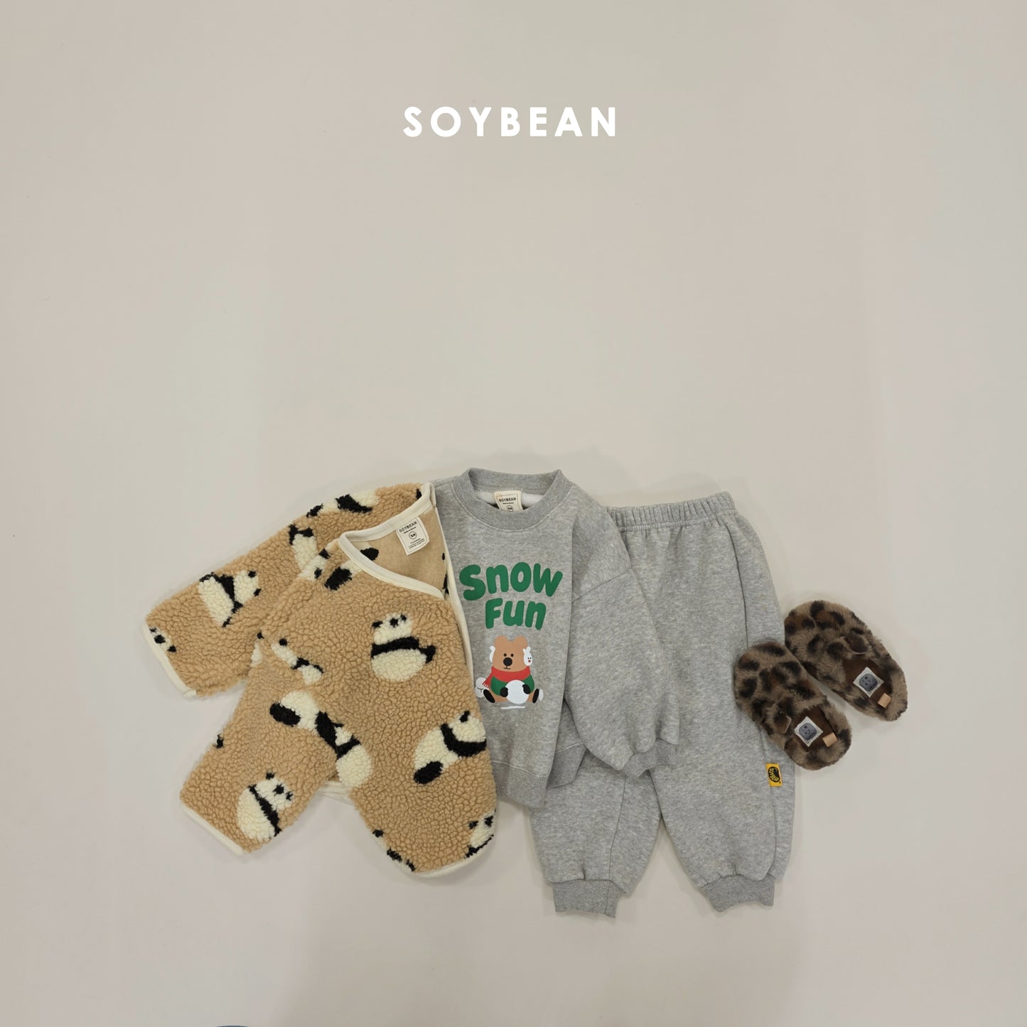 (Pre-order) Soybean Kids Winter - Snow Fun Fleece-Lined Top & Bottom Set 양기모스노우펀상하 (3 Colors)