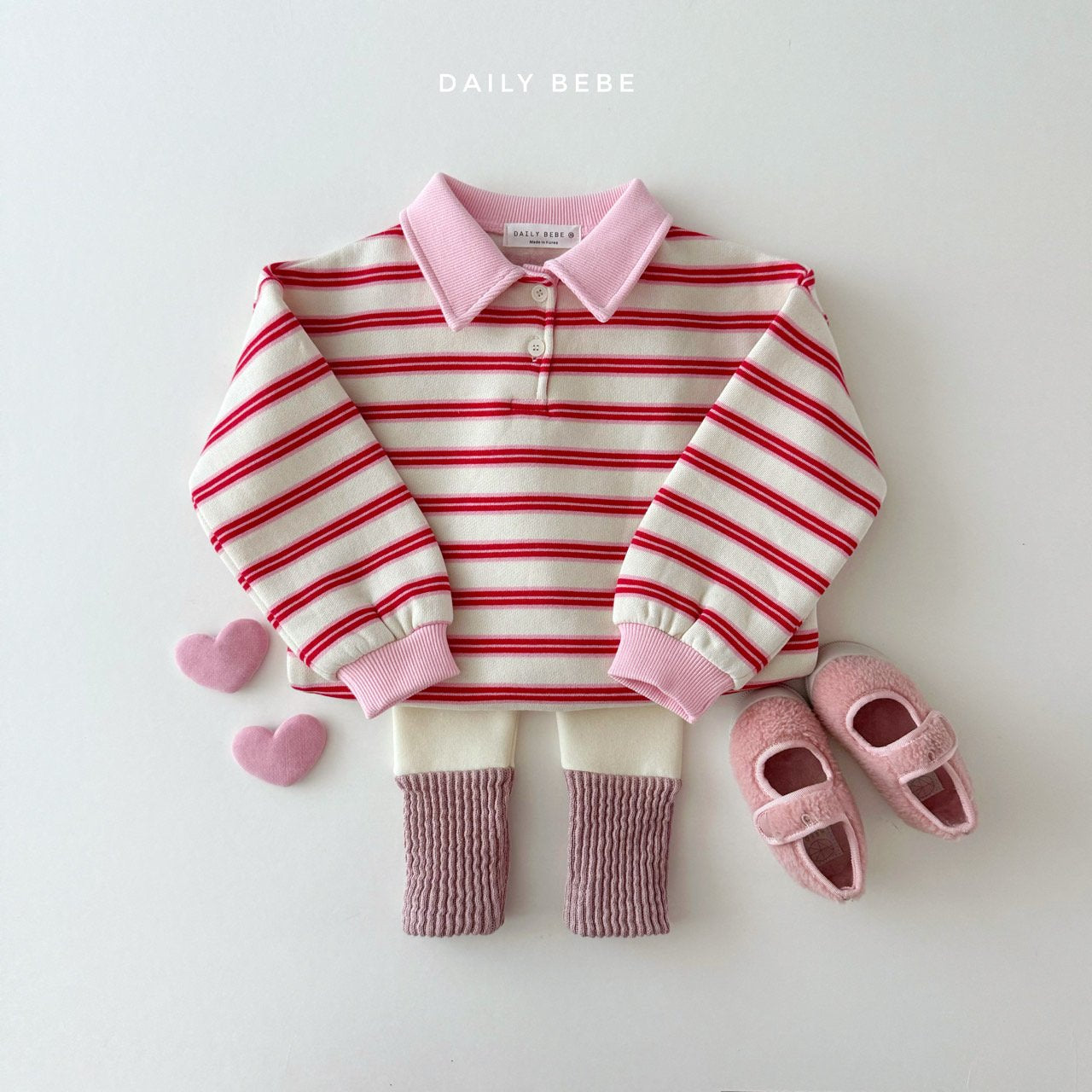 (Pre-order) Daily Bebe - Kids’ Collar Striped Sweatshirt 카라 단가라 맨투맨 (2 Colors)