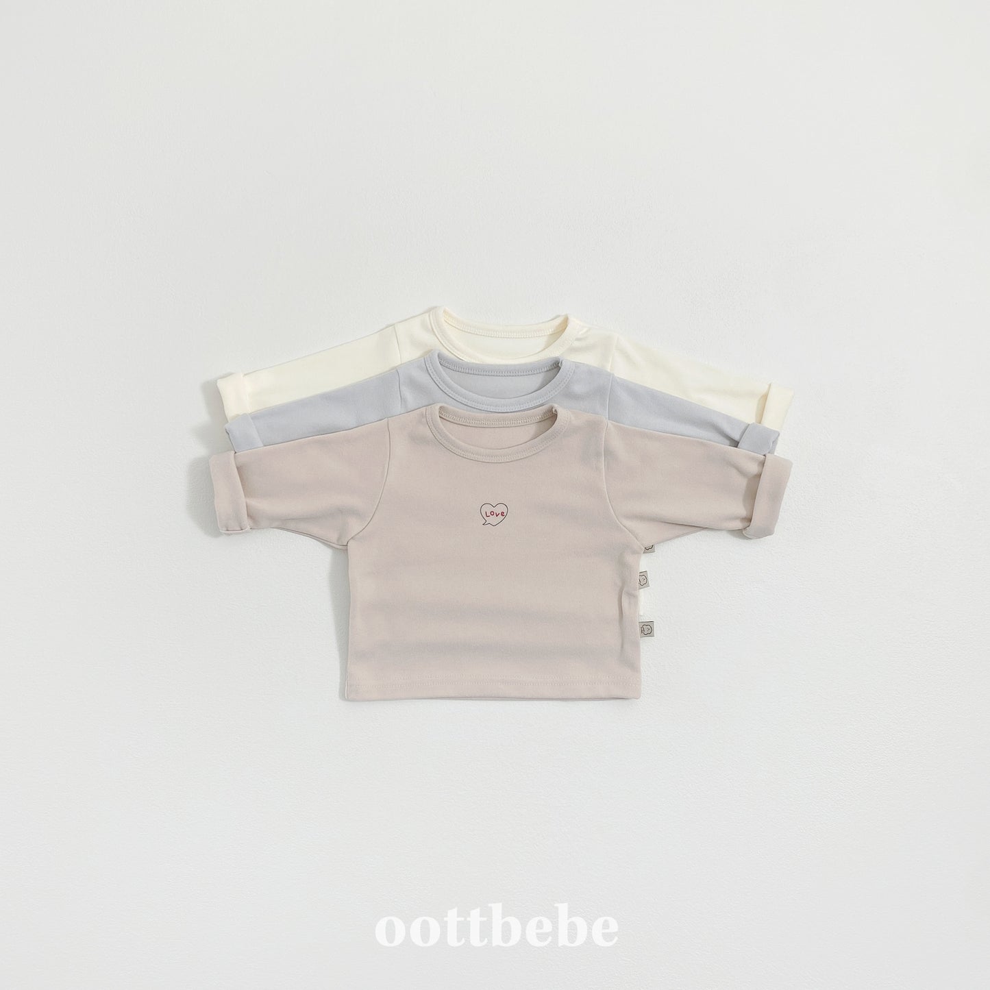 (Pre-order) OOTTBEBE Winter - (Baby) 1+1 Layering Heart Tee Set 윈터1+1티셔츠 (3 Colors)
