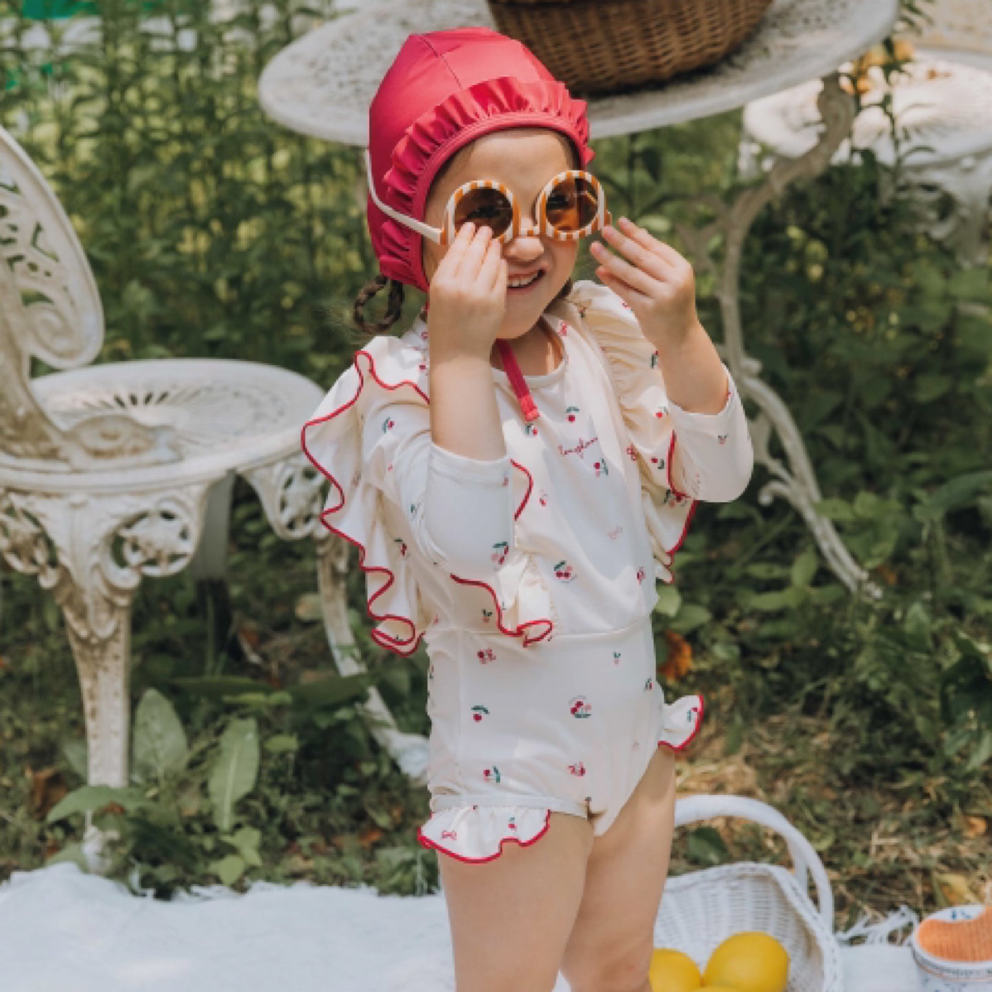 (Pre-order) KoongsKoongs Kids’ Premium Love Berry Rash Guard Dress Set (Ivory)
