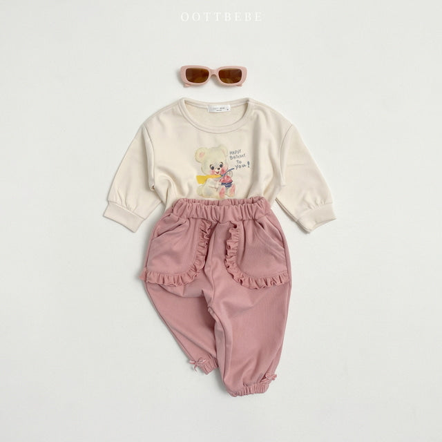 (Pre-order) OOTTBEBE - Frilled Pants 프릴고쟁이바지 (2 Colors)